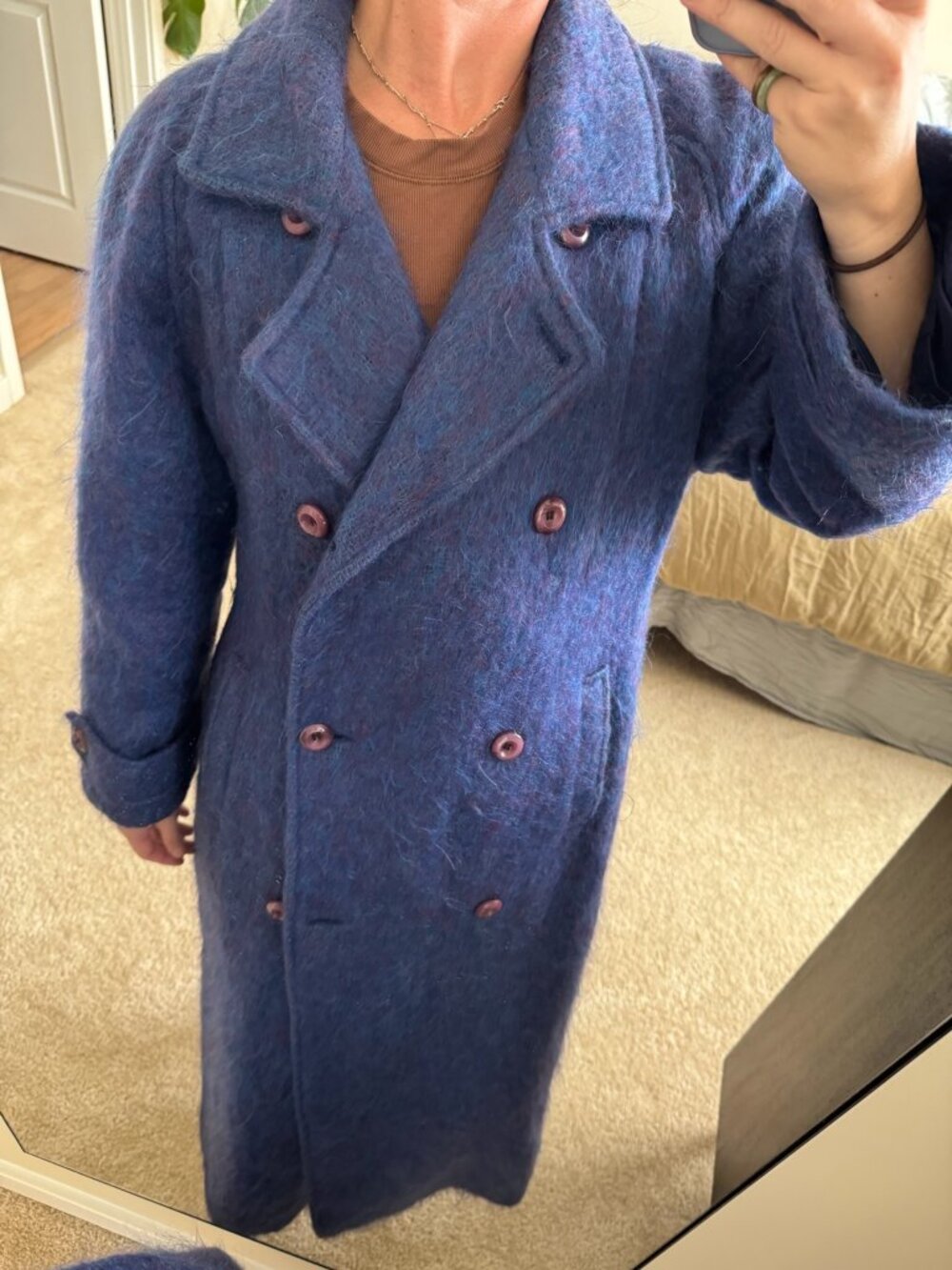 Vintage Avoca Handweavers Wool Mohair Blend Purple Trench Coat Size M/L